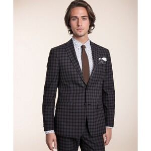 bar III Sport‎ Coat Mens 40L Brown Plaid Slim Fit Stretch Blazer Suit Jacket NWT